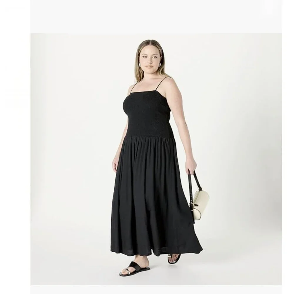 The Drop Florencia Smocked Bodice Linen Maxi Dress - Picture 1 of 9